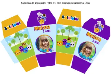 Convite Caja Sushi Bolofofos Morado para cumpleaños infantil o fiesta temática. – tema más buscados (moderno, divertido, colorido, juvenil, temático, festivo)