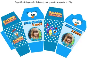 Convite Caja Sushi Gallina Pintadita Azul para cumpleaños infantil o fiesta temática. – tema más buscados (infantil, colorido, divertido, temático, brincalhão)