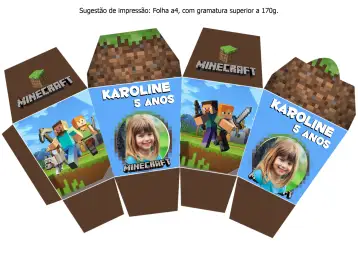 Convite Plantilla Caja Sushi Minecraft para cumpleaños infantiles y fiestas temáticas. – tema más buscados (Minecraft, divertido, colorido, juegos, tema infantil, creativo)