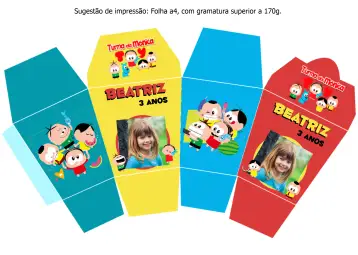 Convite Caja Sushi Turma Da Monica Toy Molde para cumpleaños infantil – tema cumpleaños infantil (colorido, divertido, temático, infantil, vibrante)