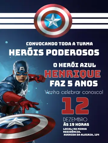 Invitación Capitán América Azul editable y personalizable