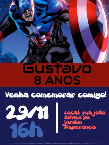 Invitación Capitán América Vengadores editable y personalizable