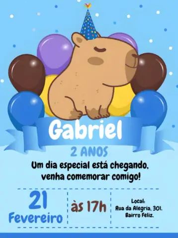 Invite Blue Capybara Boy Balloons editable and customizable
