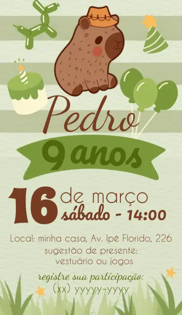 Invite Kids Capybara editable and customizable