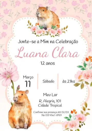 Invite Capivara Rosa editable and customizable
