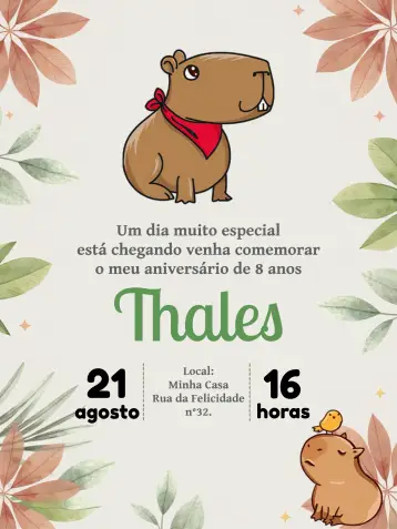 Invitación Capibara Niño editable y personalizable