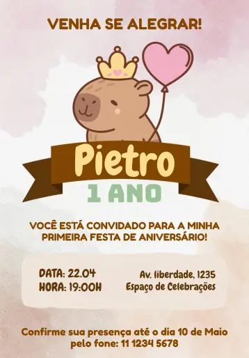 Invitación Capibara Marrón editable y personalizable