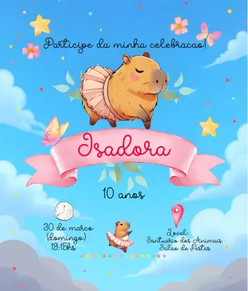 Invitación Capibara Menina editable y personalizable