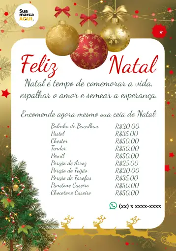 Convite Cardápio Especial De Natal Vermelho para jantares e celebrações de natal. – tema datas comemorativas (vermelho, verde, dourado, festivo, elegante, natalino)