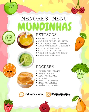 Convite Cardápio Papinhas Infantil Cardapio editável e personalizável
