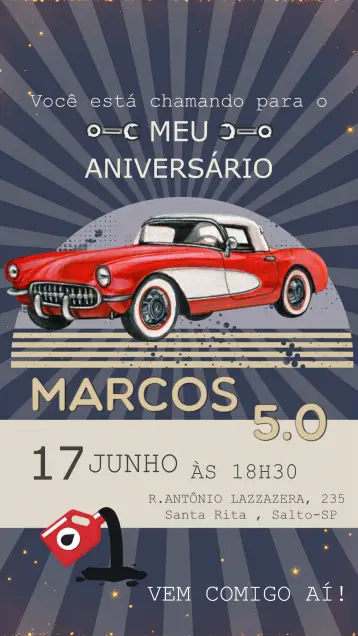 Invitación Coche Antiguo Hombre editable y personalizable