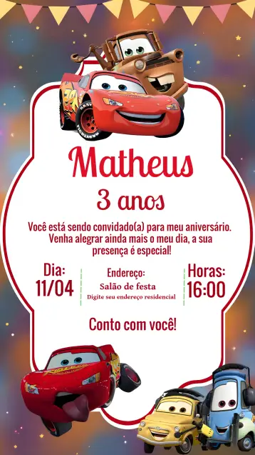 Invite Lightning McQueen White Cars editable and customizable
