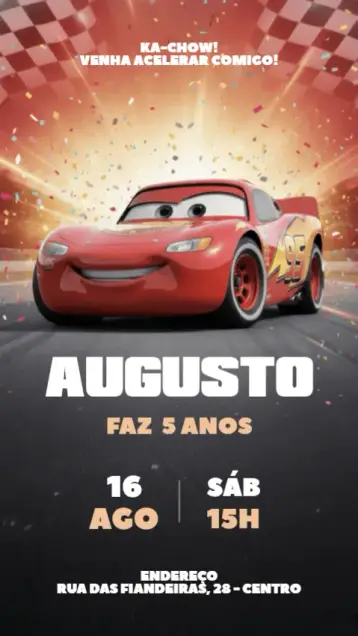 Invitación Invitación Digital Autos Rayo McQueen editable y personalizable
