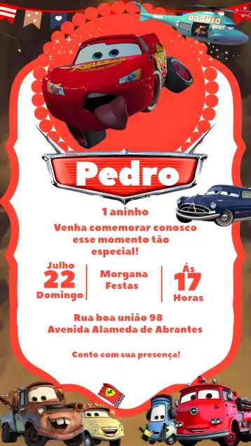 Invitación Relámpago Mcqueen Rojo Coches editable y personalizable