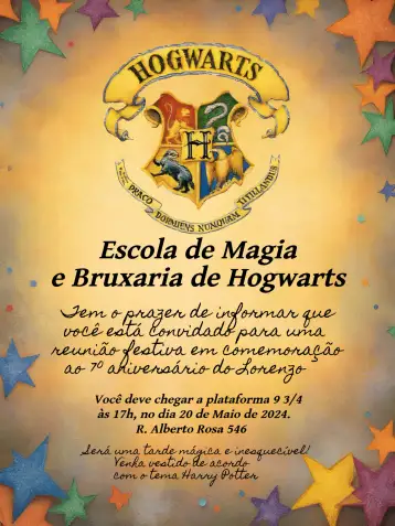 Convite Carta De Hogwarts Editar para aniversário infantil – tema aniversário infantil (mágico, fantasia, dourado, marrom, clássico, temático)
