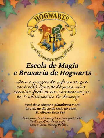 Convite Carta De Hogwarts Editar editável e personalizável