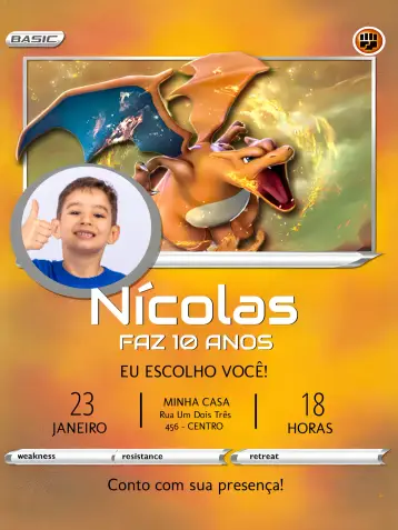 Invitación Carta Pokemon Con Foto Charizard editable y personalizable