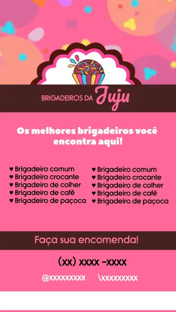 Convite Tarjeta De Visita Brigadeiros Brigaderia para fiestas de cumpleaños y eventos temáticos. – tema más buscados (rosa, dulce, divertido, moderno, colorido)