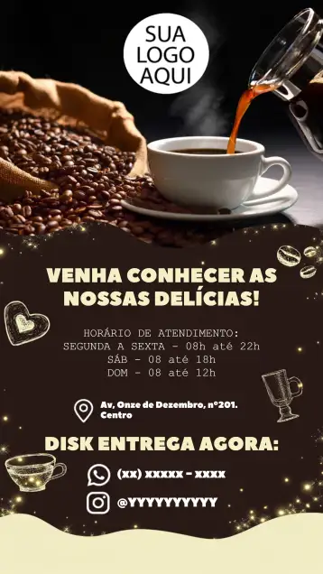 Convite Cartão De Visita Cafeteria Cartao para ideal para promover sua cafeteria ou lanchonete. – tema mais pesquisados (marrom, moderno, elegante, minimalista, café, sofisticado)