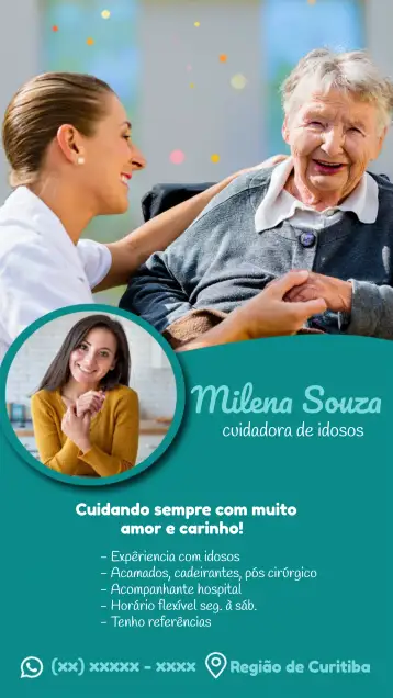 Convite Tarjeta de Visita Cuidador de Ancianos Acompañante para presentación profesional de cuidadores de ancianos. – tema más buscados (moderno, minimalista, verde, clean, profesional)