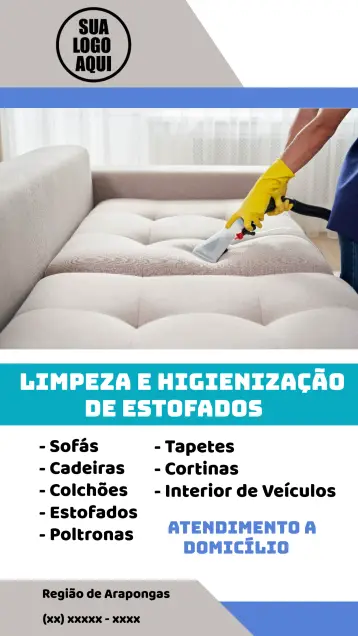 Convite Cartão De Visita Limpeza E Higienização Estofados Cinza editável e personalizável