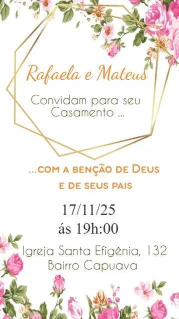 Convite Casamento para casamento, ideal para celebrar a união dos noivos. – tema casamento (minimalista, floral, moderno, romântico, vintage, elegante)