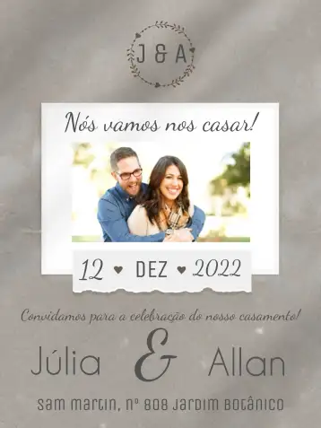 Convite Casamento Com Foto Branco editável e personalizável