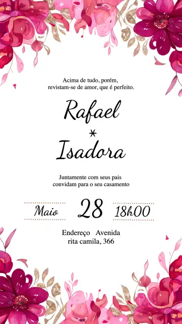 Convite Casamento Floral Delicado editável e personalizável