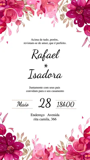 Convite Casamento Floral Delicado editável e personalizável
