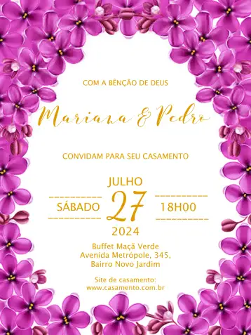 Convite Floral Flowers Wedding para wedding with a floral and romantic theme. – tema wedding (floral, romantic, elegant, rustic, modern)