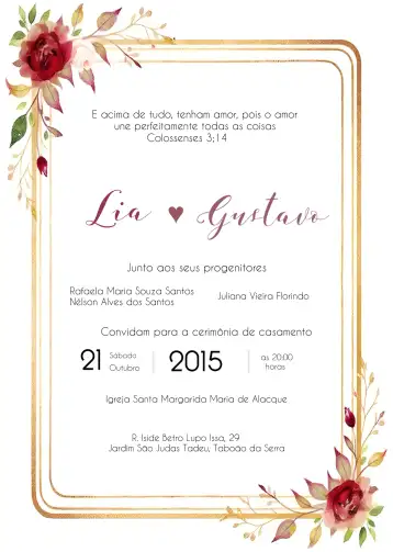 Convite Casamento Floral Flores editável e personalizável