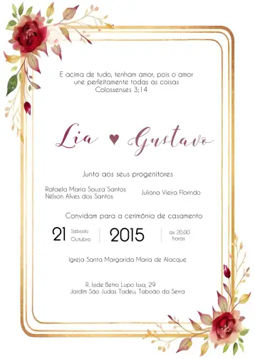 Convite Casamento Floral Flores para ideal para casamentos românticos e celebrações ao ar livre. – tema casamento (floral, romântico, elegante, moderno, vintage)