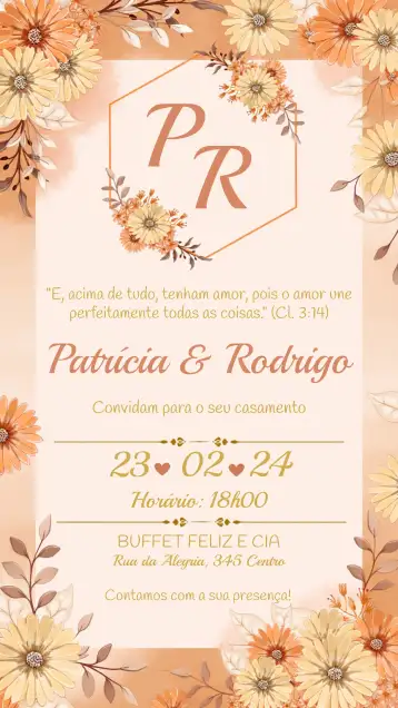 Convite Casamento Floral Flores editável e personalizável