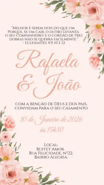 Convite Casamento floral Rose Pêssego para casamento elegante e romântico. – tema casamento (floral, minimalista, rosa, pêssego, delicado, moderno)