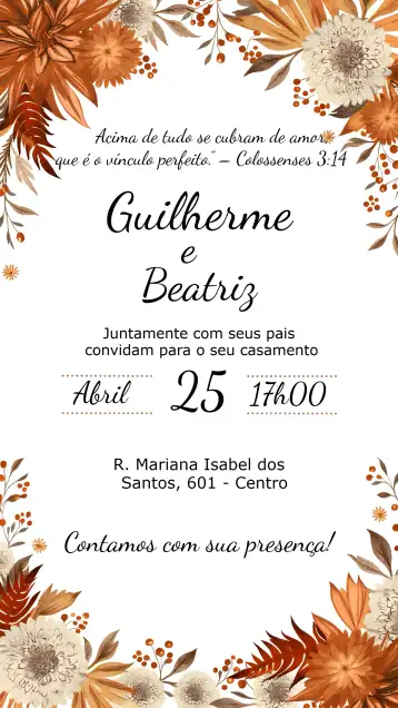 Convite Casamento Floral Terracota Delicado editável e personalizável