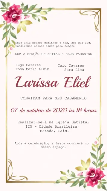 Convite Casamento Floral União editável e personalizável