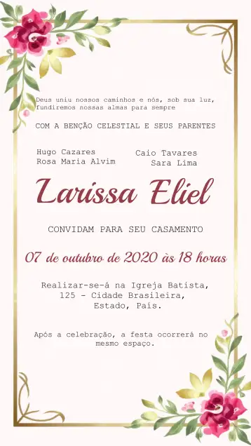 Convite Casamento Floral União editável e personalizável