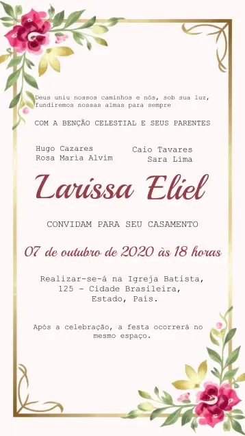 Convite Casamento Floral União para casamento – tema casamento (floral, colorido, romântico, elegante, moderno)