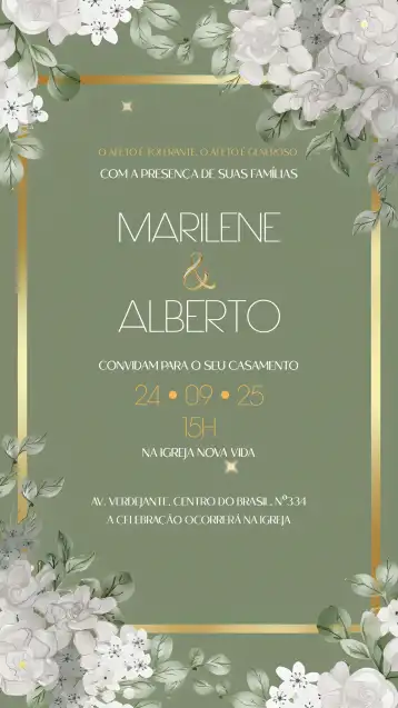 Convite Casamento Floral Verde editável e personalizável