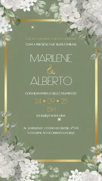 Convite Casamento Floral Verde editável e personalizável