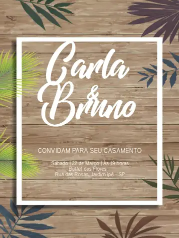 Convite Casamento Folhagem Tropical para casamento ao ar livre com tema tropical. – tema casamento (tropical, verde, natural, moderno, rústico, elegante)