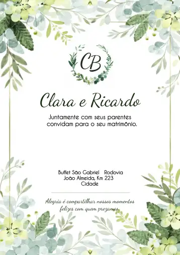 Convite Casamento Folhas Folhagem editável e personalizável