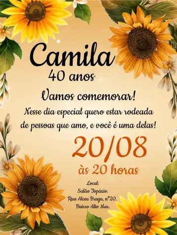 Convite Casamento Girassol Flores – tema Casamento floral, rústico, romântico, vibrante, natural, campestre