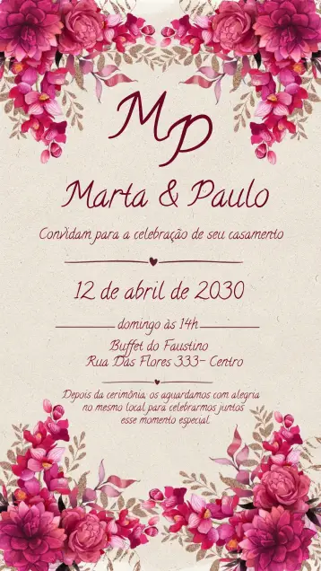 Convite Casamento Marsala Floral para casamento elegante e romântico. – tema casamento (floral, marsala, romântico, elegante, moderno, sustentável)