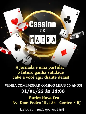 Convite Cassino Vermelho para aniversário com tema de cassino. – tema mais pesquisados (cassino, vermelho, cinza, glamouroso, jogos, elegante)