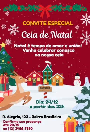Convite Ceia de Natal para ceia de natal com amigos e familiares. – tema datas comemorativas (vermelho e verde, dourado, floral, rústico, minimalista, vintage)