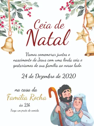 Convite Ceia De Natal Sinos editável e personalizável