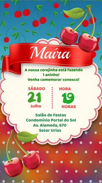 Convite Cereza Verde para ideal para fiestas de cumpleaños y baby showers. – tema más buscados (colorido, divertido, moderno, fresco, frutal, jovial)