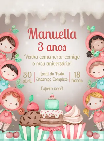 Invitación Cerezita Brigadeiro editable y personalizable