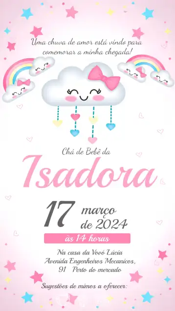 Convite Chá De Bebê Chuva Amor Bebe editável e personalizável
